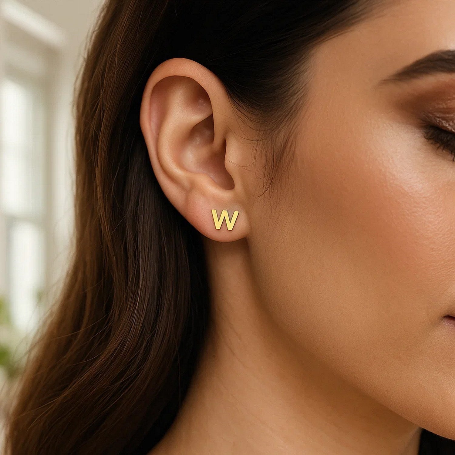 14K Yellow Gold Yours Truly Initial W Stud Earrings