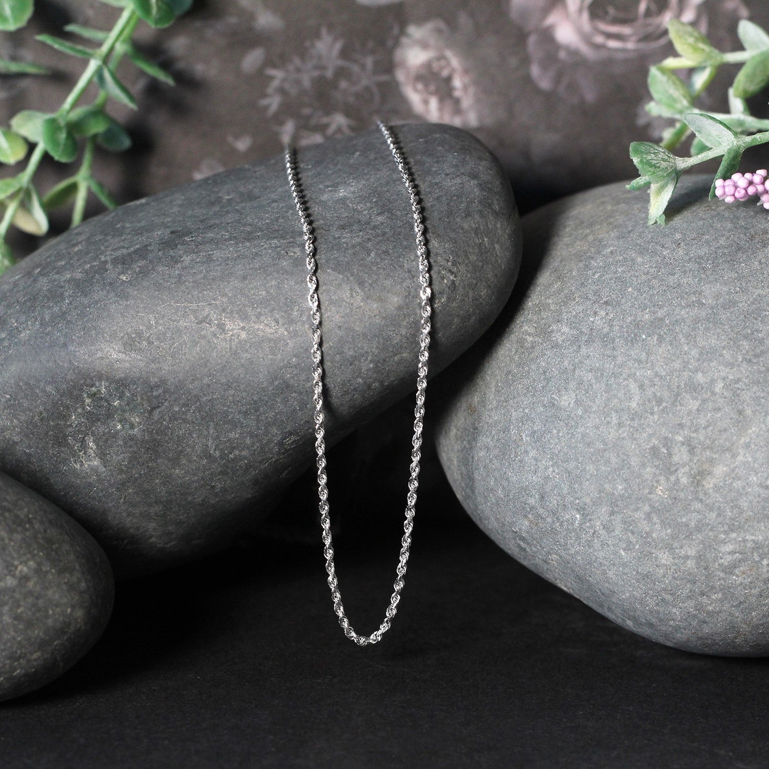 10k White Gold Solid Diamond Cut Rope Chain (1.40 mm) - Side View | BIJOLINA