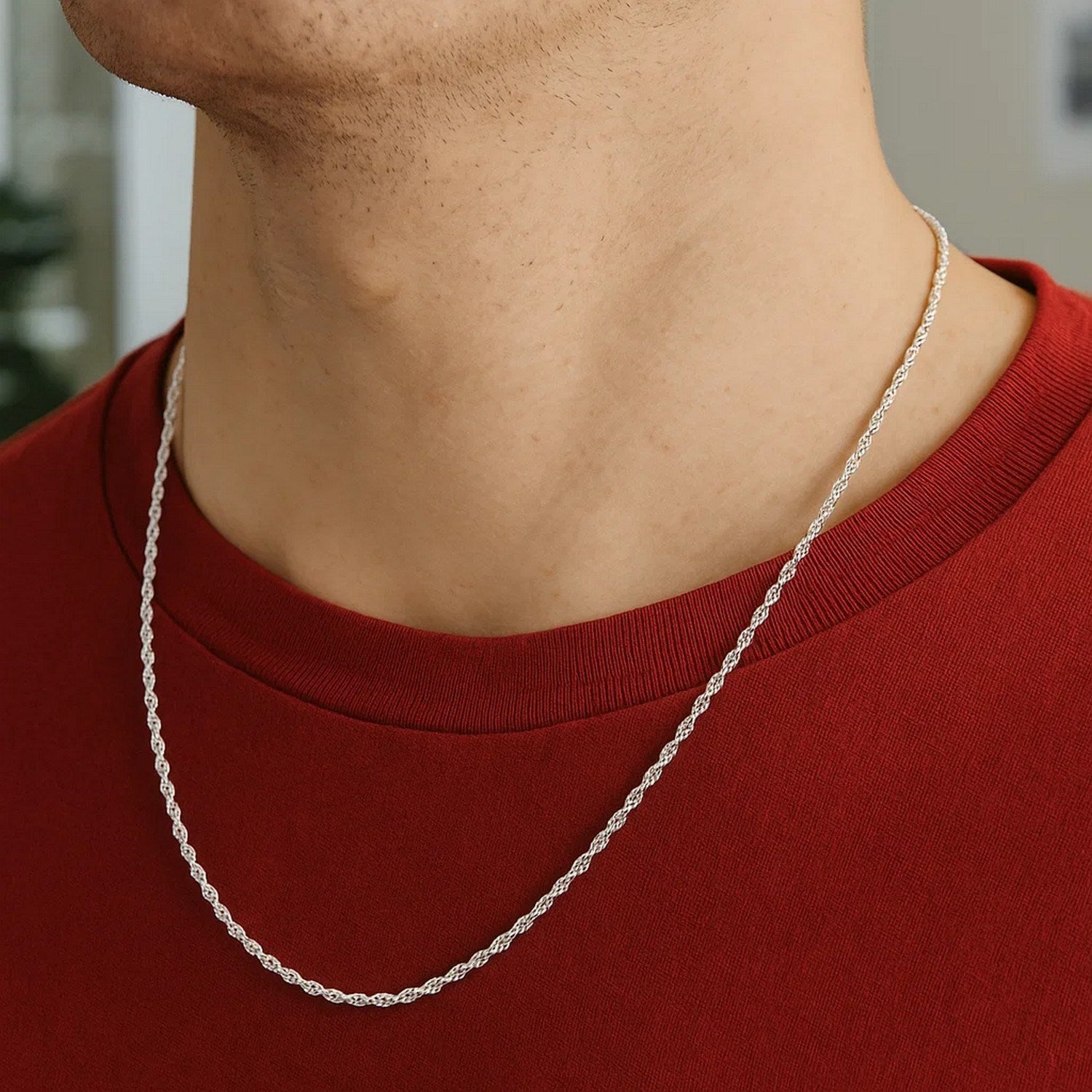 10k White Gold Solid Diamond Cut Rope Chain (1.40 mm) - Close-Up | BIJOLINA