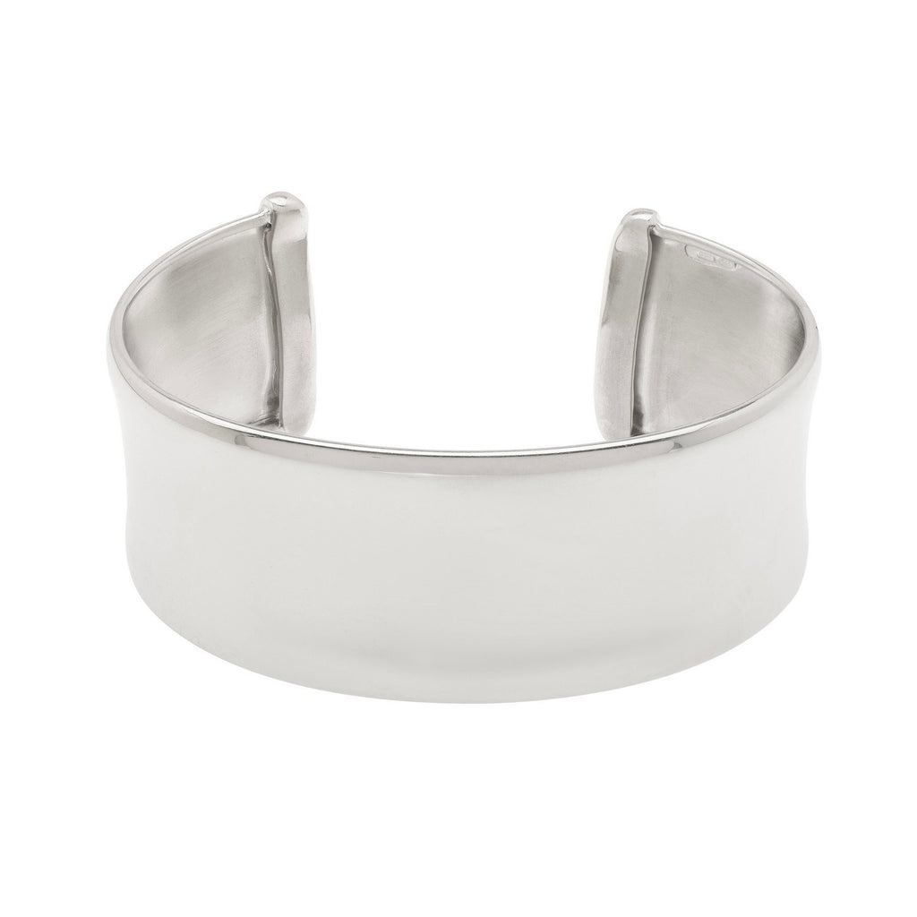 Sterling Silver Rhodium Plated Wide Sculpted Cuff Bangle