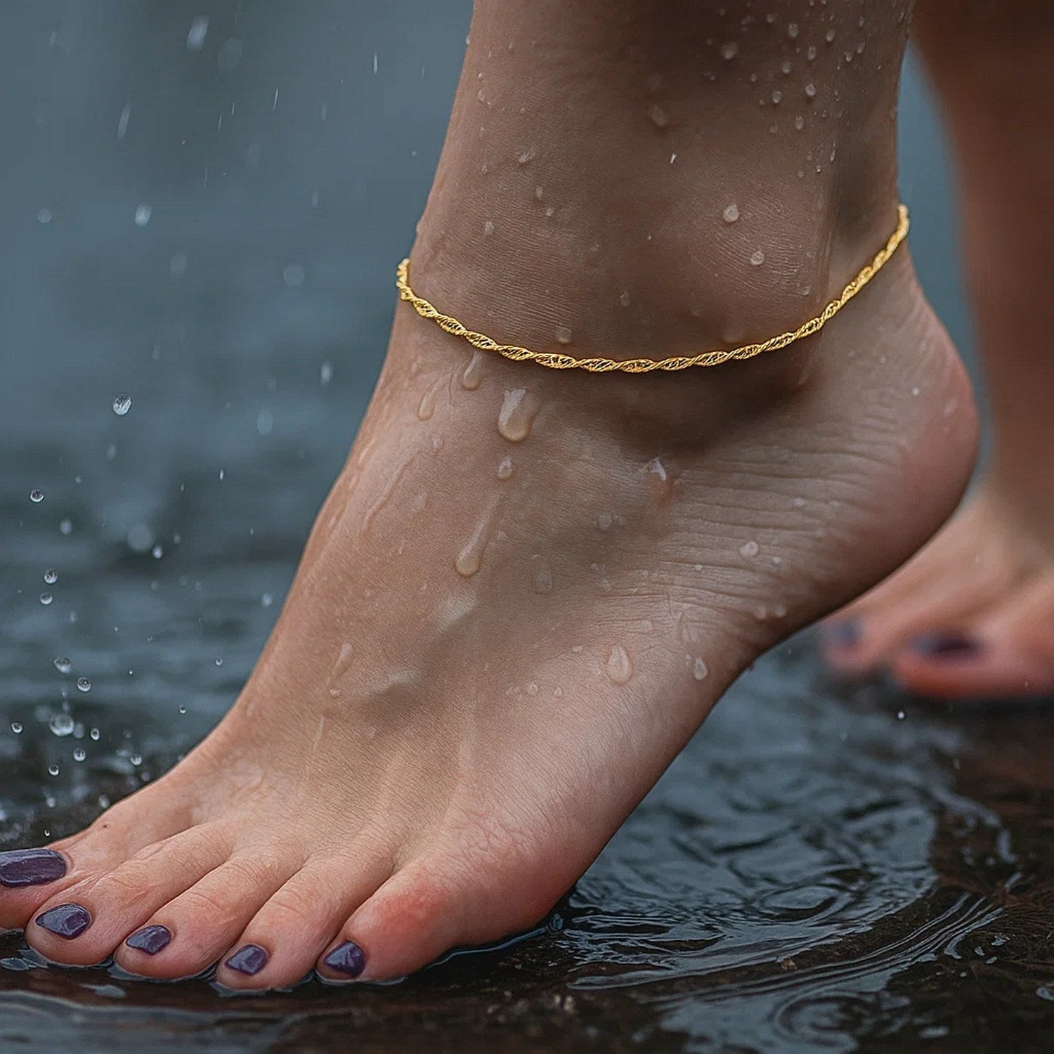 10k Yellow Gold Singapore Anklet 1.5mm