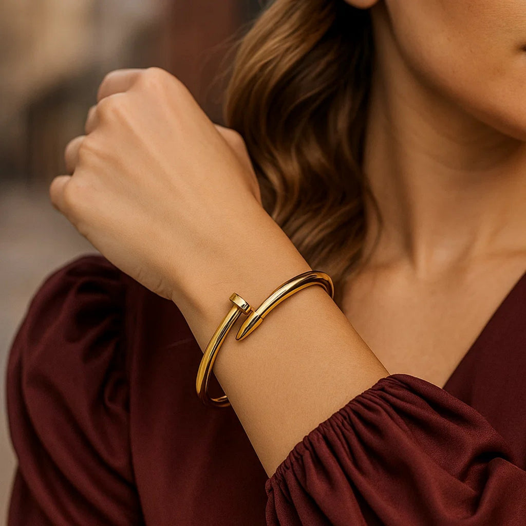Bypass Nail Head Cuff Bangle in 14K Yellow Gold