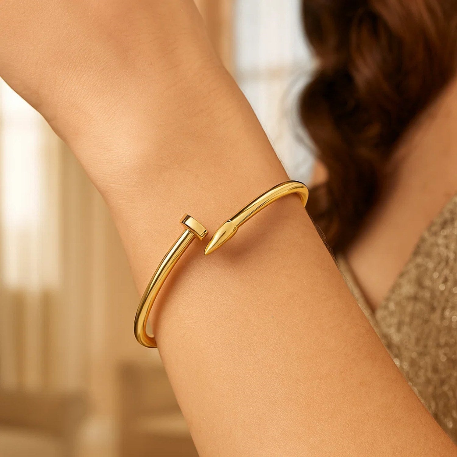 Bypass Nail Head Cuff Bangle in 14K Yellow Gold