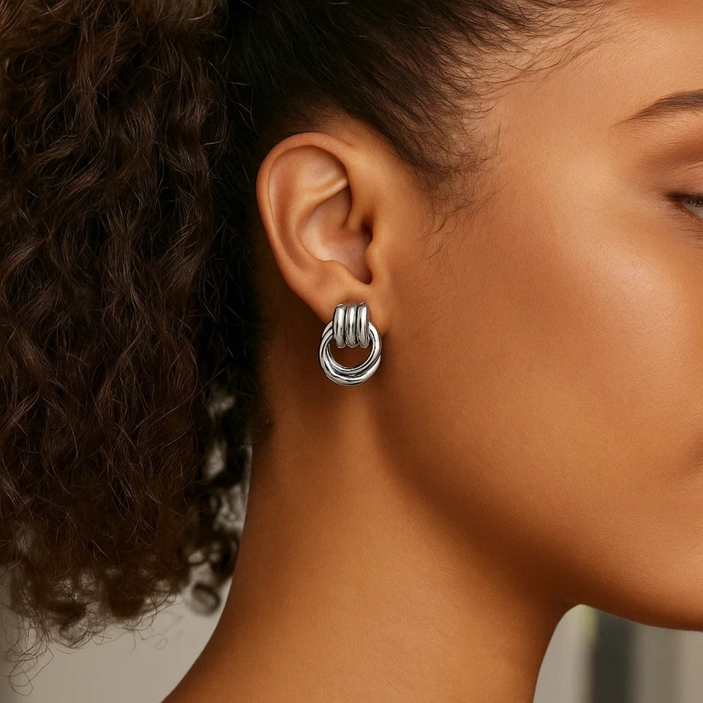 Sterling Silver Triple Door Knocker Hoop Earrings