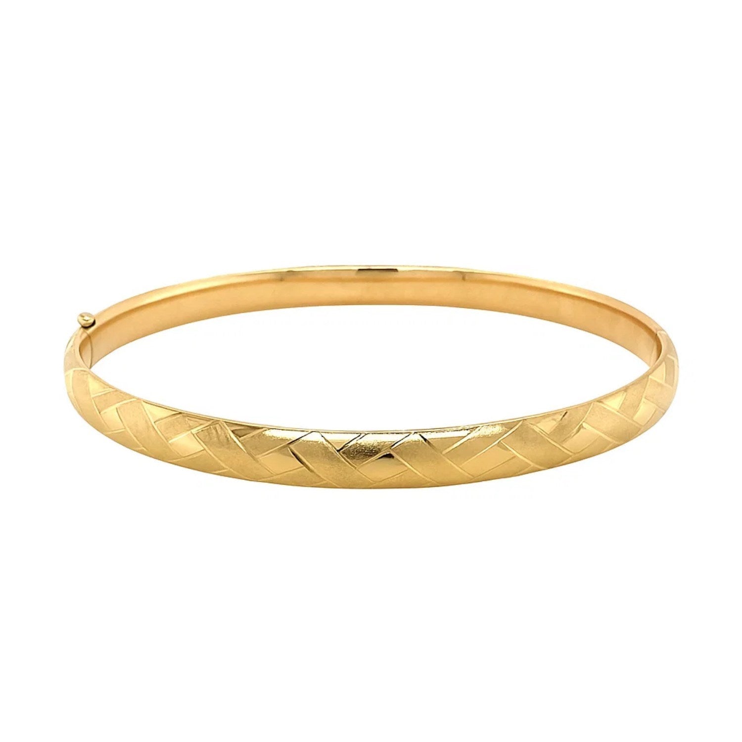 14k Yellow Gold Domed Bangle with a Weave Motif (6.00 mm)