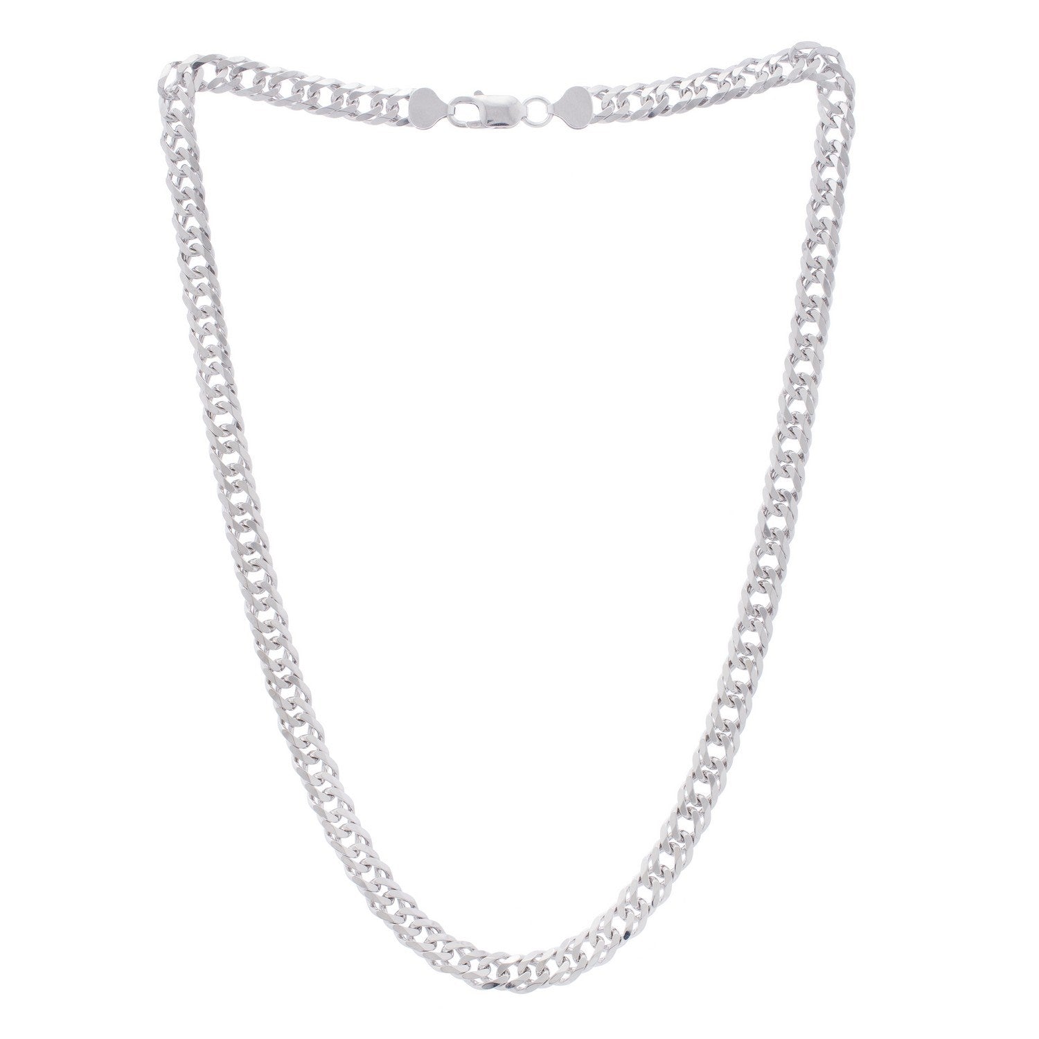 Sterling Silver Rhodium Plated Flat Miami Cuban Chain (7.80 mm)