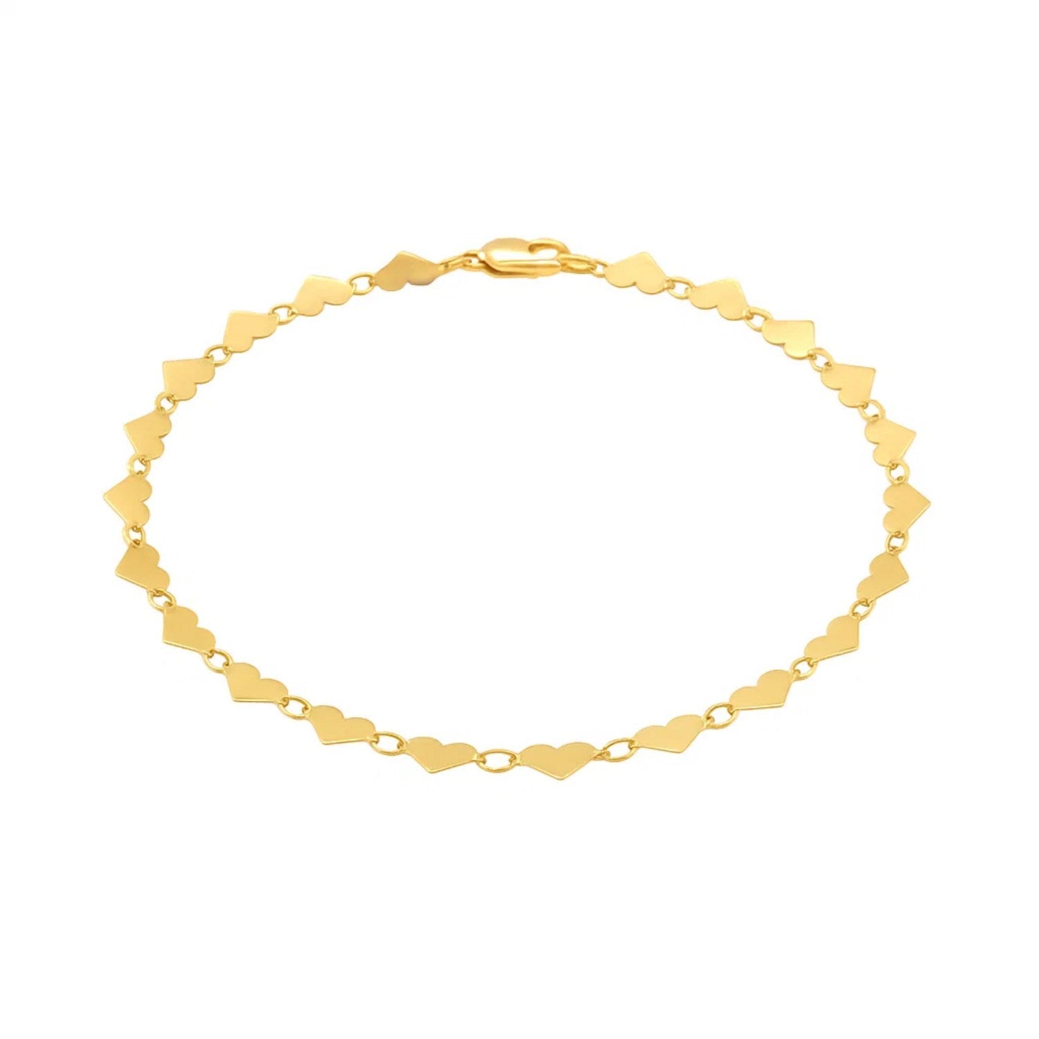 14k Yellow Gold 7 inch Mirrored Heart Chain Bracelet (5.00 mm)