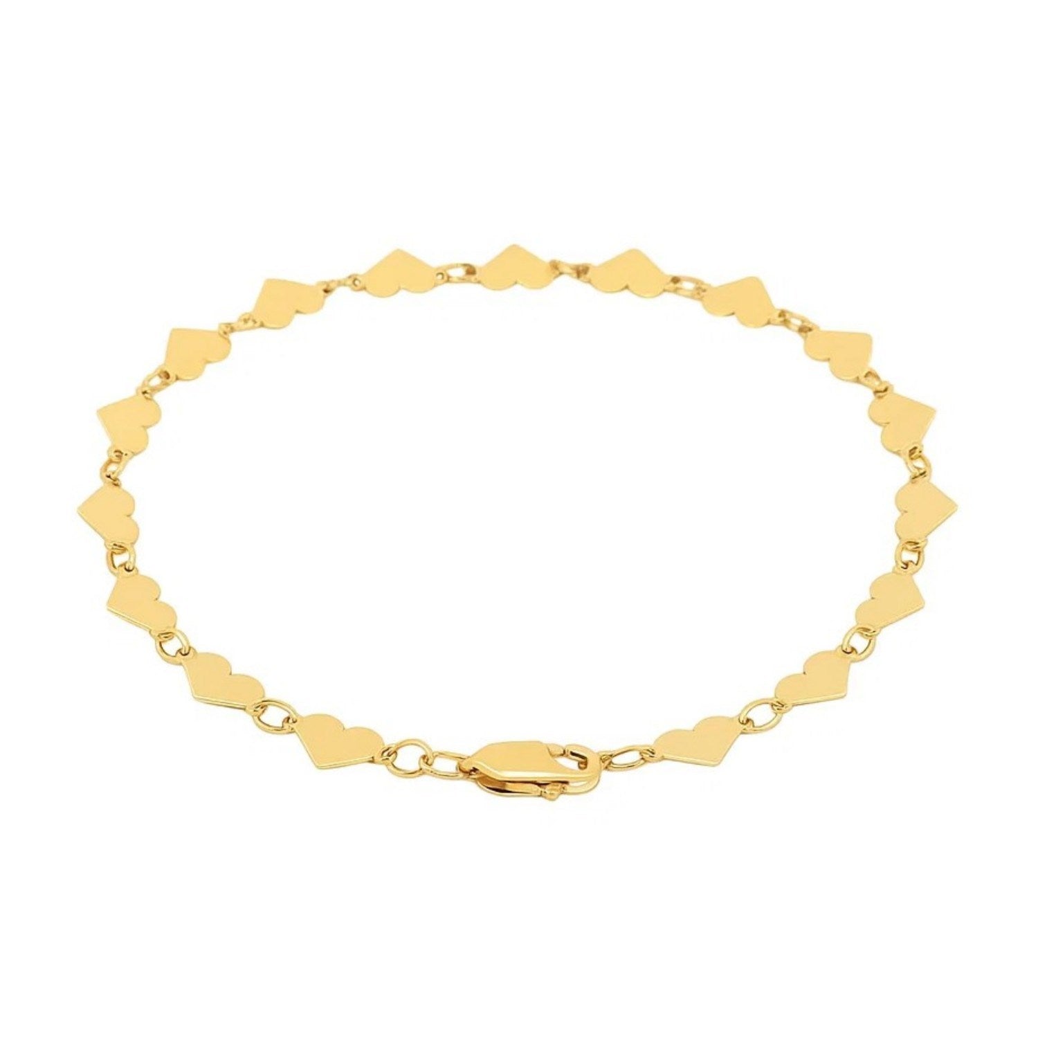 14k Yellow Gold 7 inch Mirrored Heart Chain Bracelet (5.00 mm)