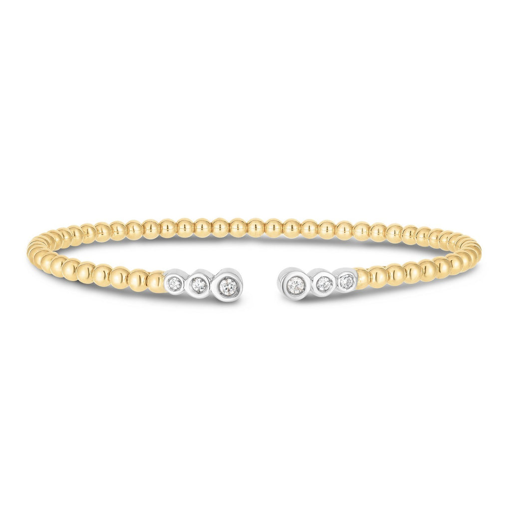 14K Two Tone Polish Diamond Pallina Open Beaded Cuff Bangle (3.00 mm)