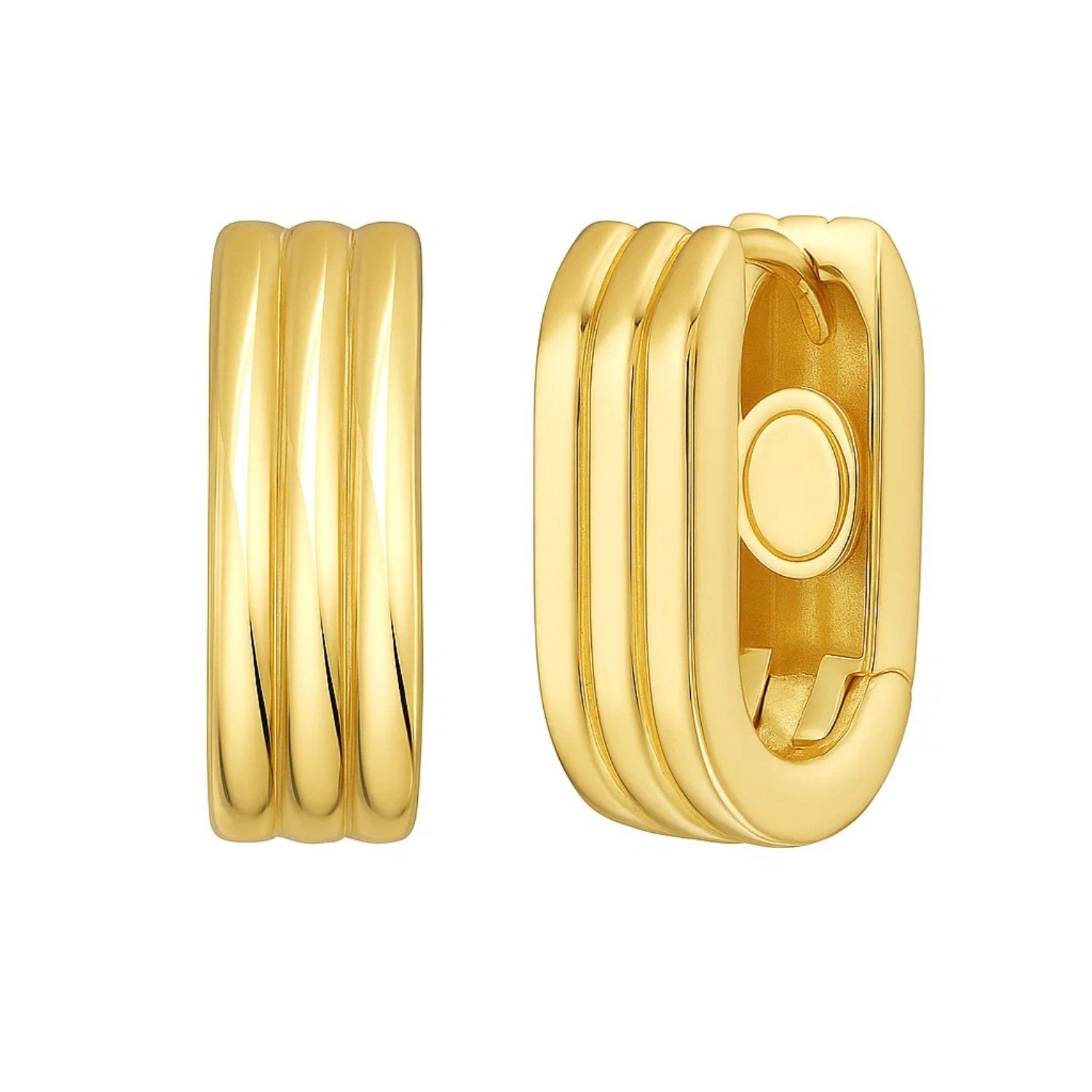 14K Yellow Gold Fancy Oval Triple Row Hoop Earrings