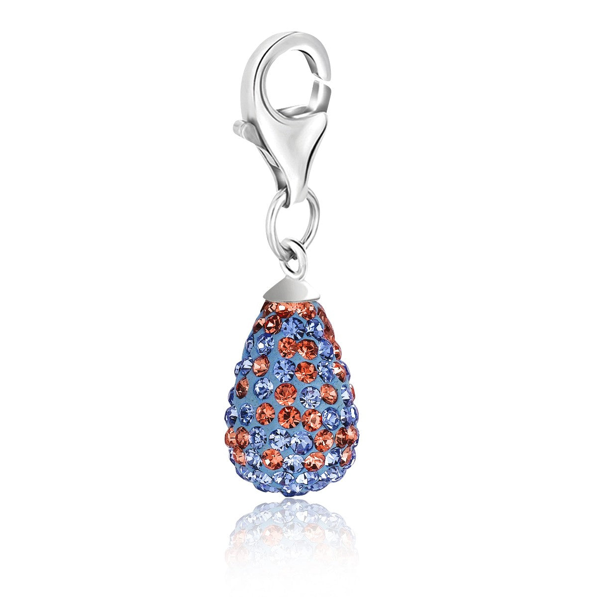 Sterling Silver Teardrop Multi Tone Crystal Studded Charm