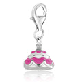 Sterling Silver Wedding Cake Charm with Pink Enameled Coating
