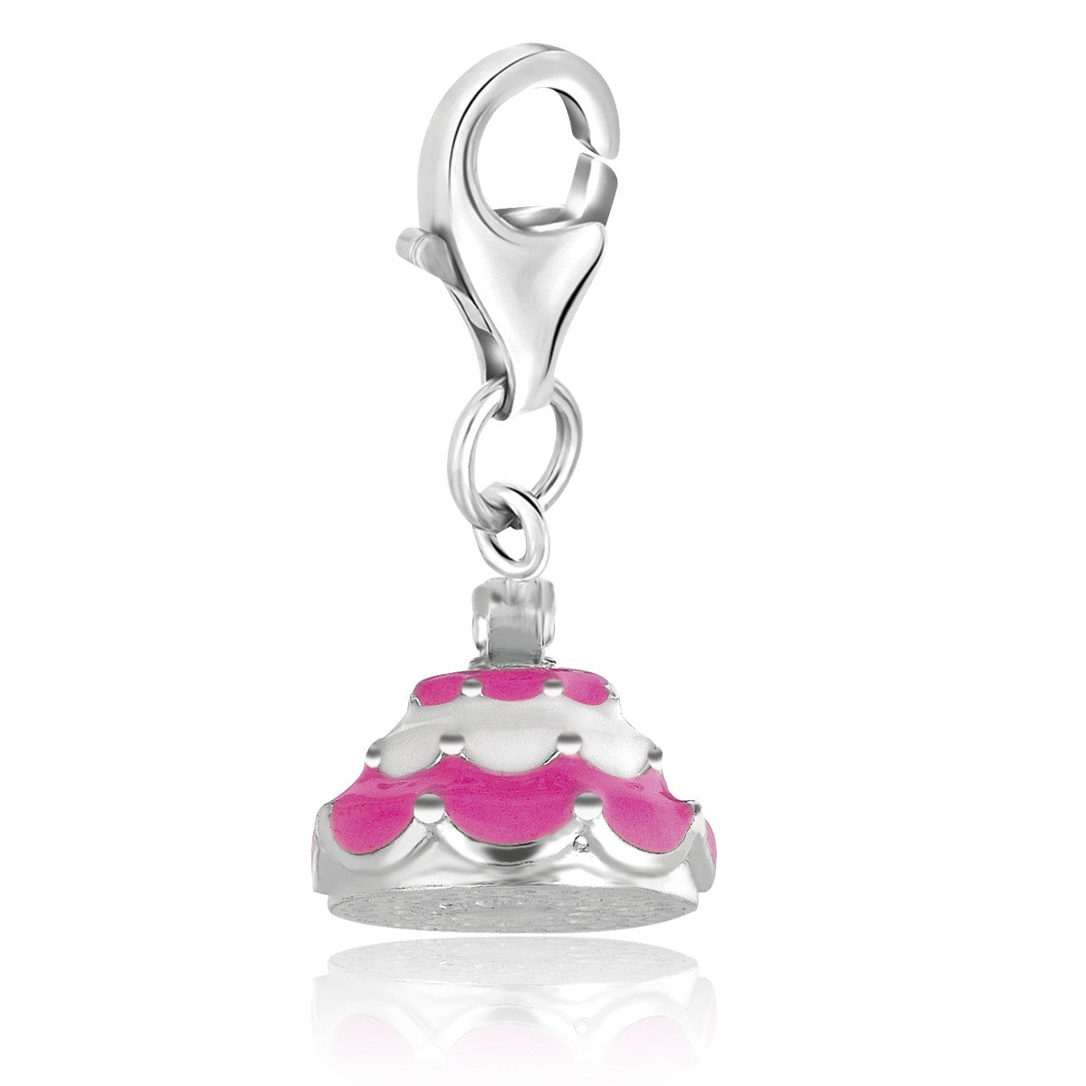 Sterling Silver Wedding Cake Charm with Pink Enameled Coating