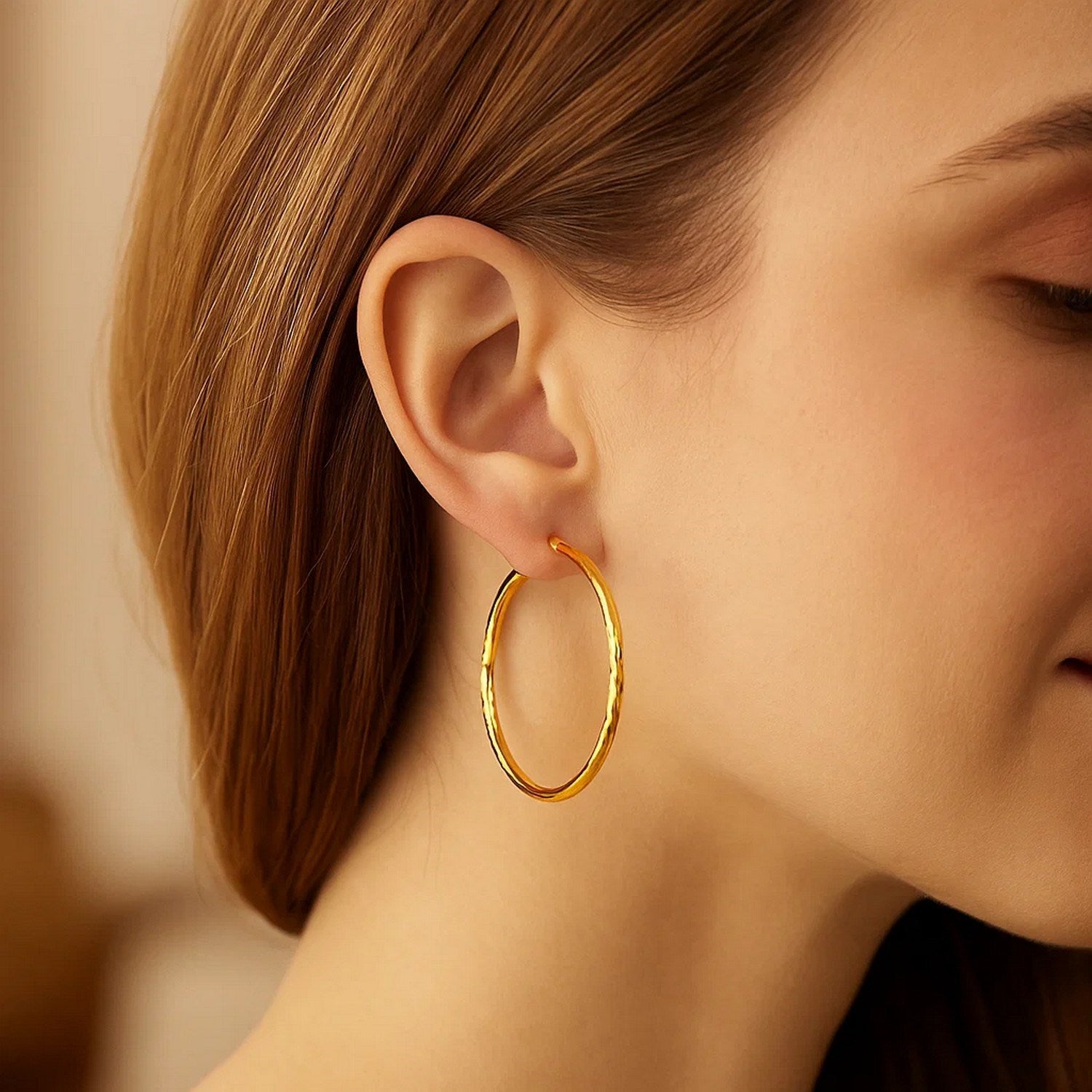 14k Yellow Gold Fancy Diamond Cut Extra Large Hoop Earrings (2x45mm)