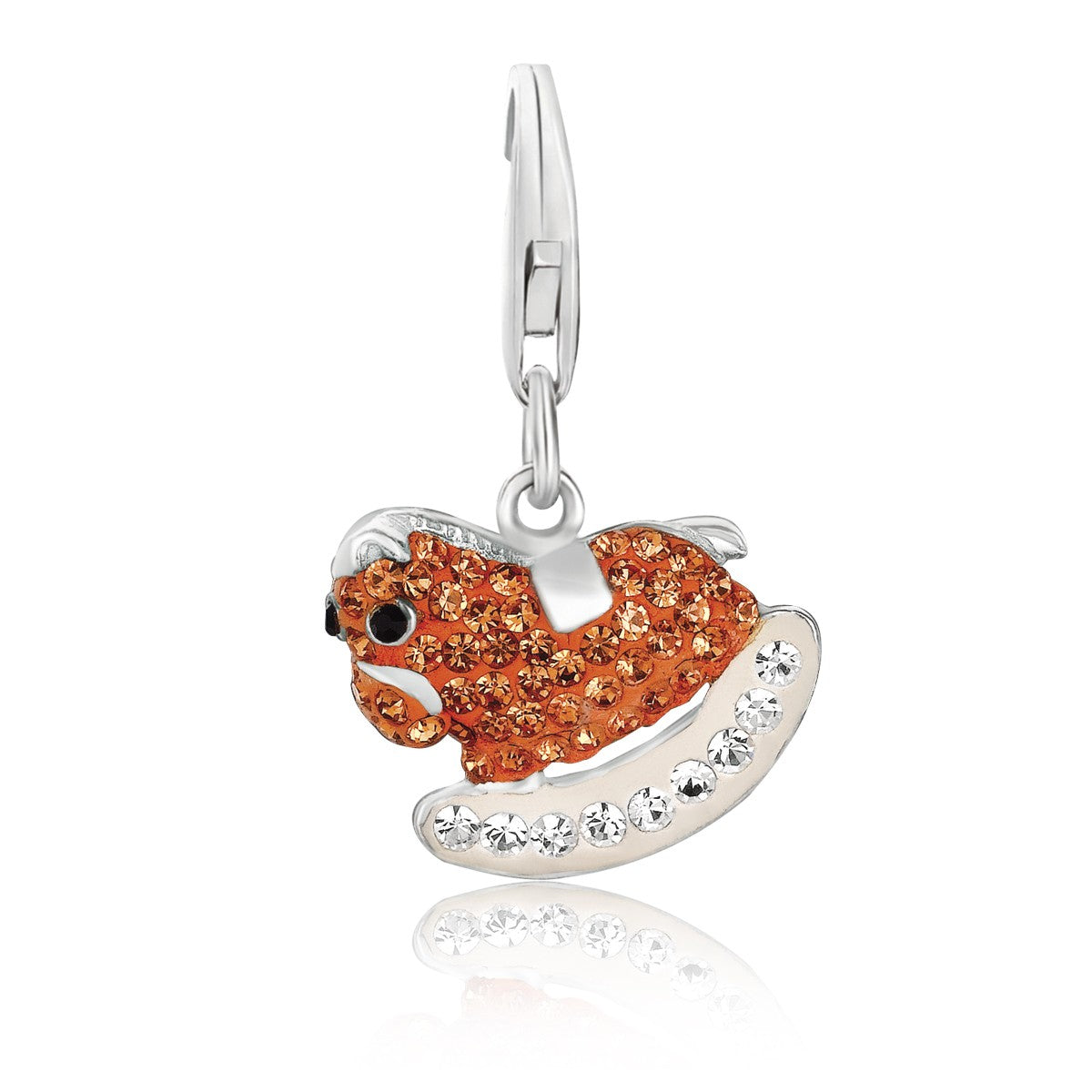 Sterling Silver Rocking Horse Multi Color Crystal Studded Charm