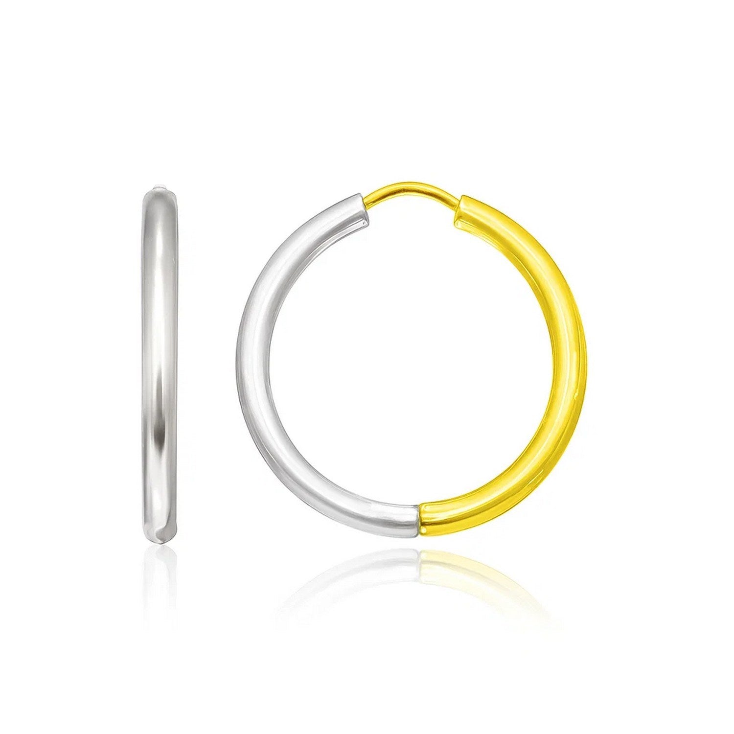 14k Two-Tone Gold Hoop Earrings in a Hinged Style(2.5x20mm)