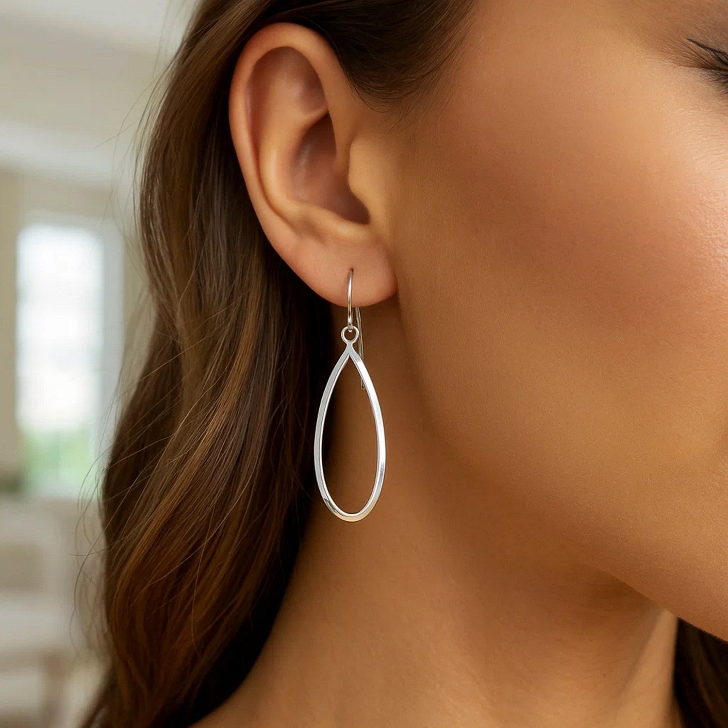 14k White Gold Earrings with Polished Open Teardrop Dangles