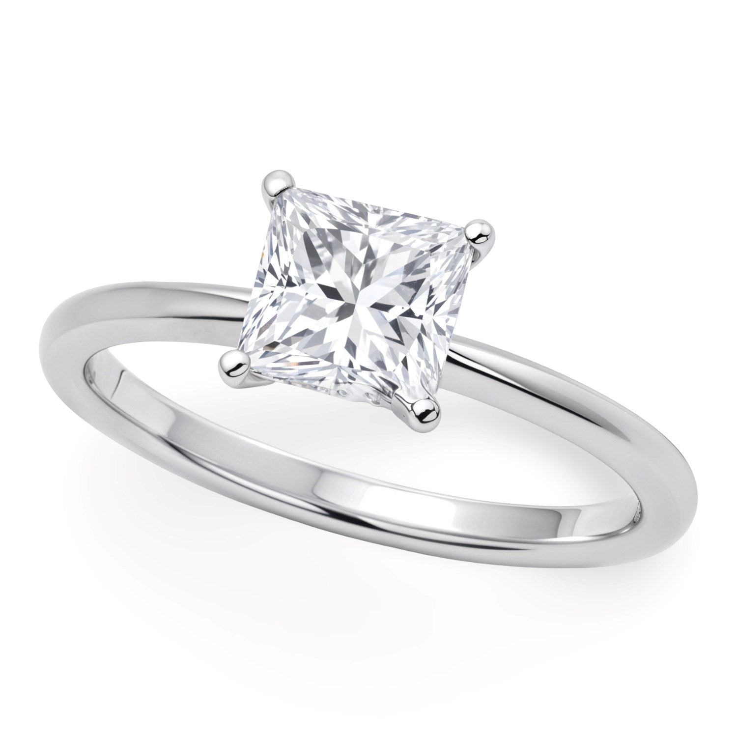 1 Carat Princess Lab Grown IGI G/VS1 Diamond Solitaire Ring in 14K White Gold | BIJOLINA