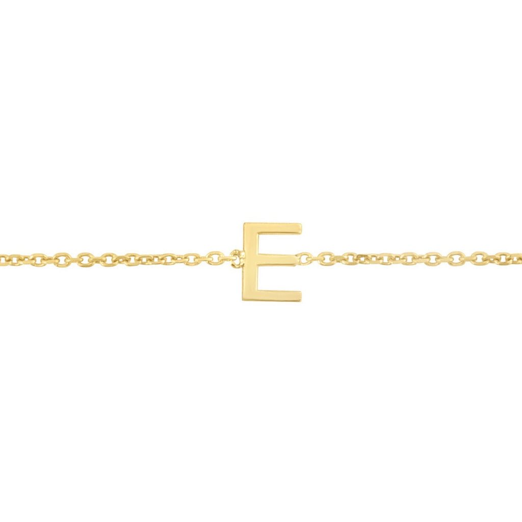 14K Yellow Gold Mini Initial E Bracelet - Side View | BIJOLINA