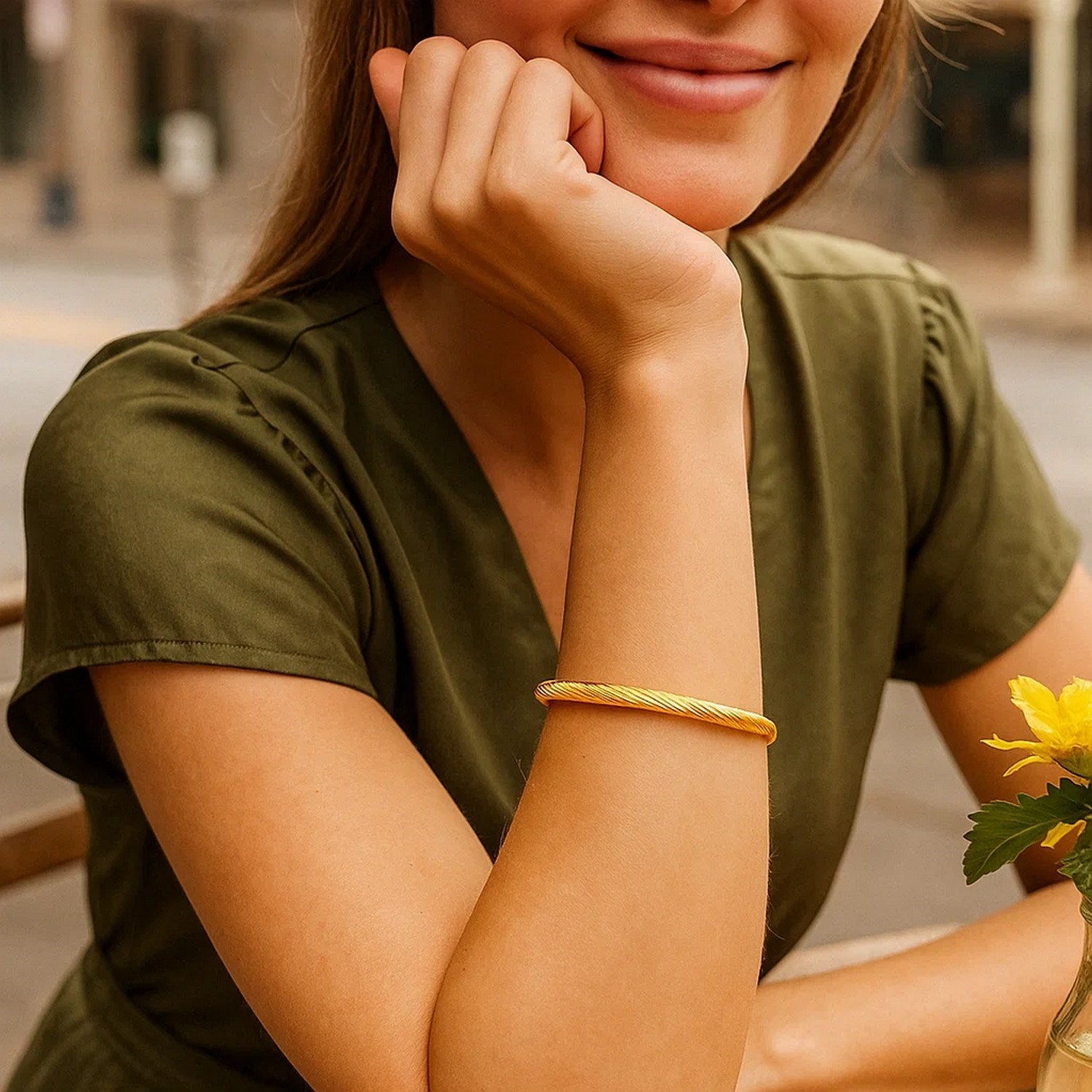 14k Yellow Gold Polished Cable Motif Bangle (5.00 mm)