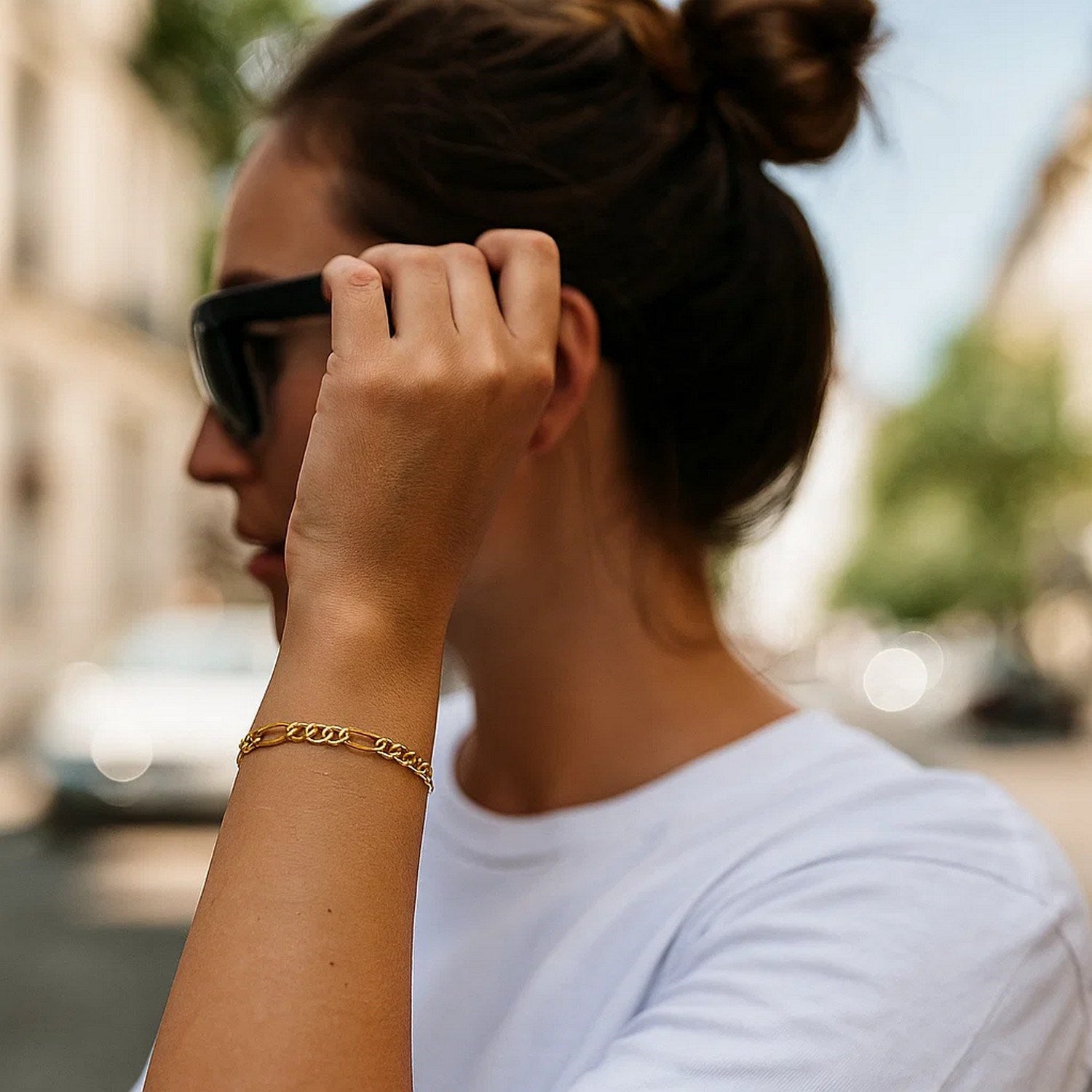 14k Yellow Gold Solid Figaro Bracelet (3.80 mm)