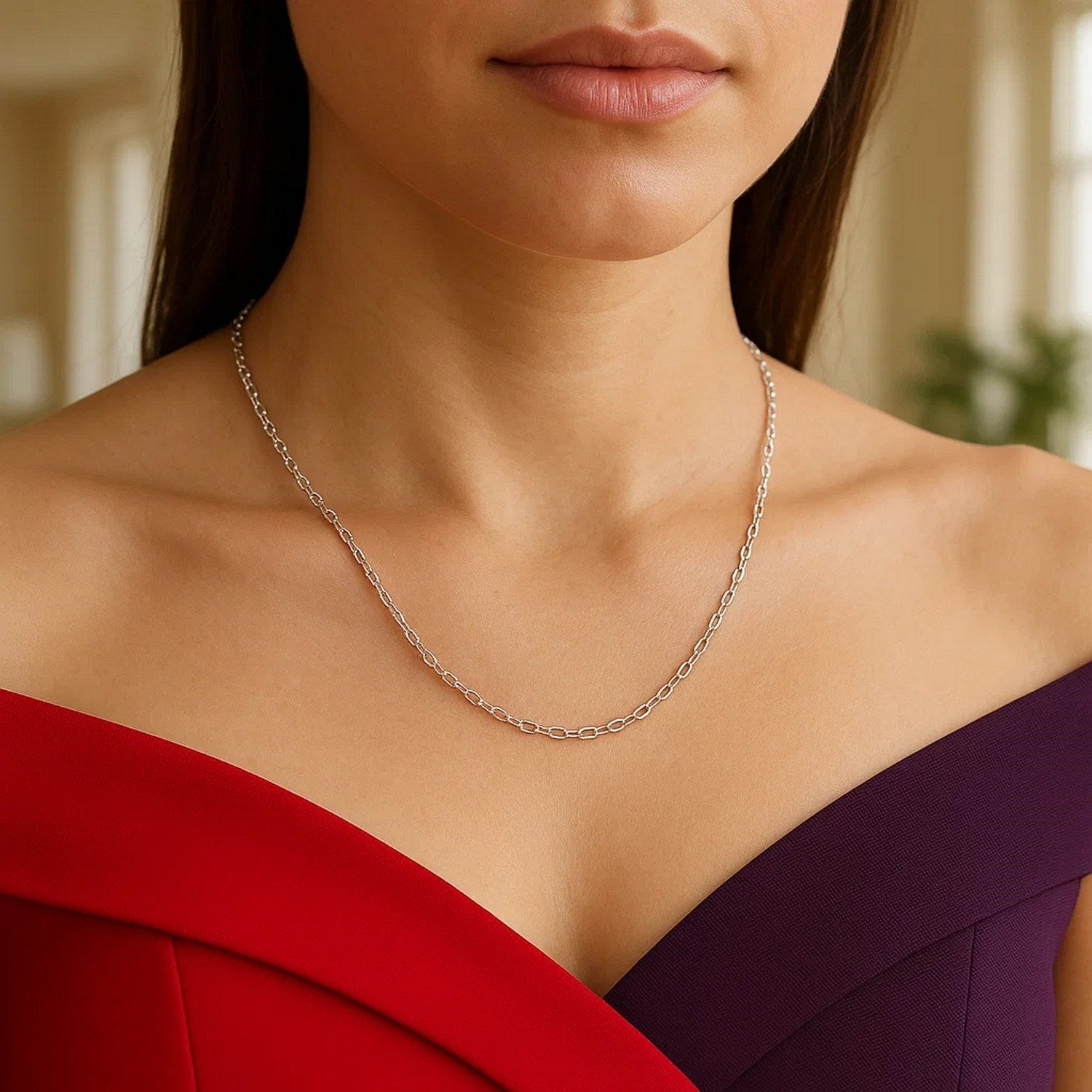 14k White Gold Oval Cable Link Chain (1.50 mm)