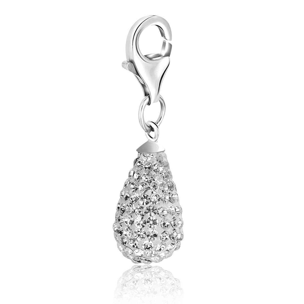 Sterling Silver White Tone Crystal Encrusted Teardrop Charm