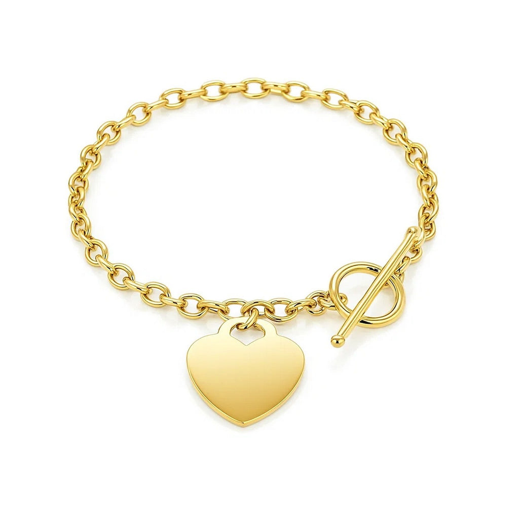 Toggle Bracelet with Heart Charm in 14k Yellow Gold (4.80 mm) - Side View | BIJOLINA