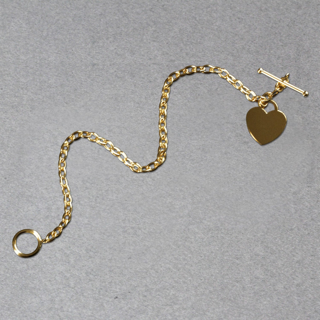 Toggle Bracelet with Heart Charm in 14k Yellow Gold (4.80 mm) - Angle View | BIJOLINA