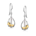 18K Yellow Gold and Sterling Silver Teardrop Shape Bow Accented Drop Earrings