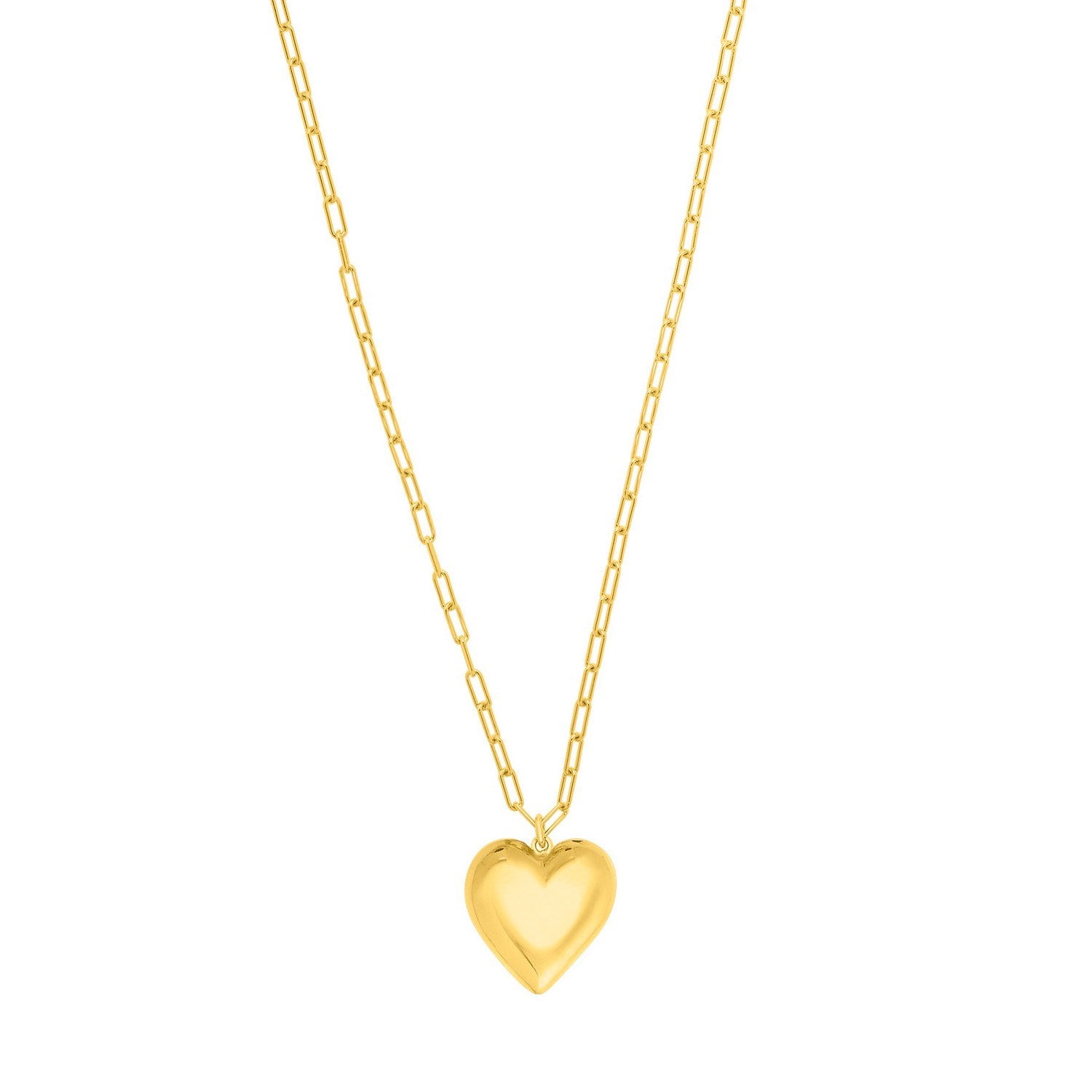 Sterling Silver Gold Plated Large Puffed Heart Long Necklace