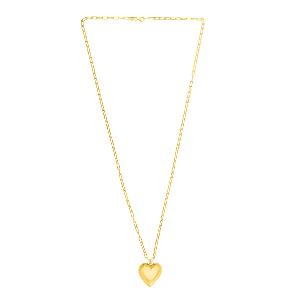 Sterling Silver Gold Plated Large Puffed Heart Long Necklace