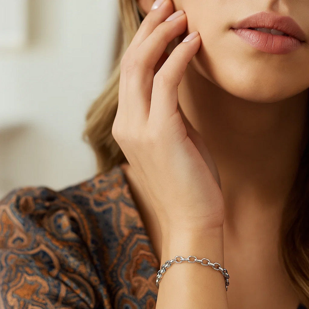 14k White Gold Oval Rolo Bracelet  (3.20 mm) - Side View | BIJOLINA