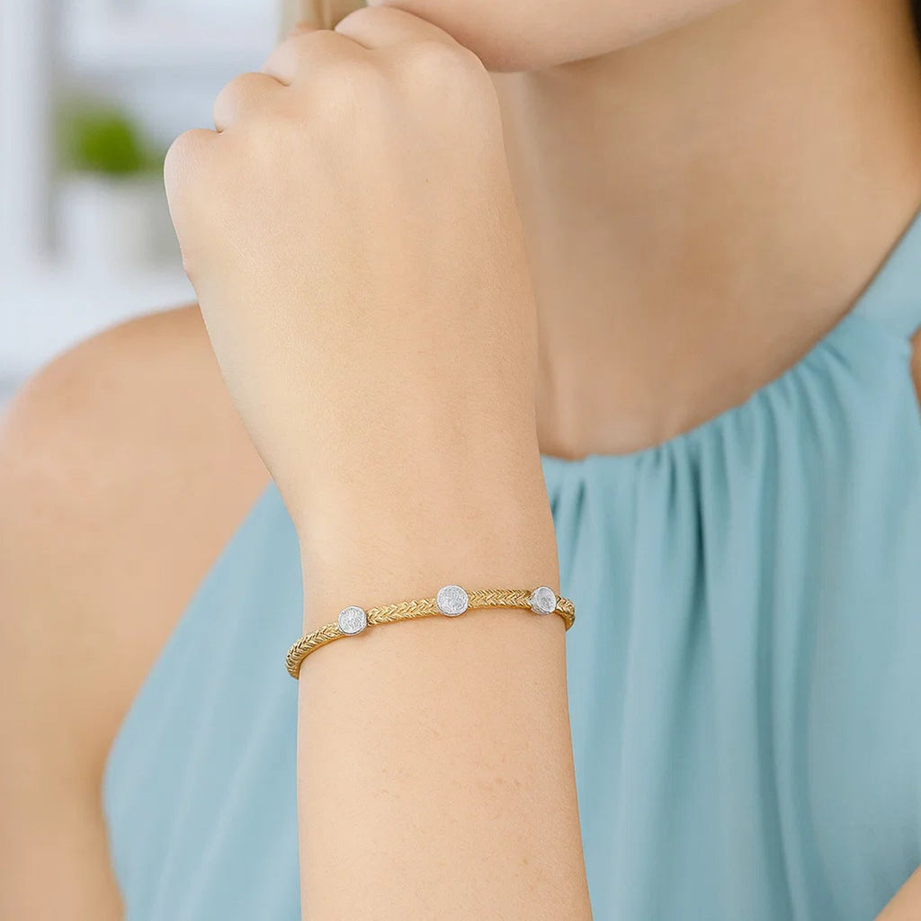 14k Two-Tone Gold Diamond Accent Station Basket Weave Bracelet (3.80 mm) | BIJOLINA