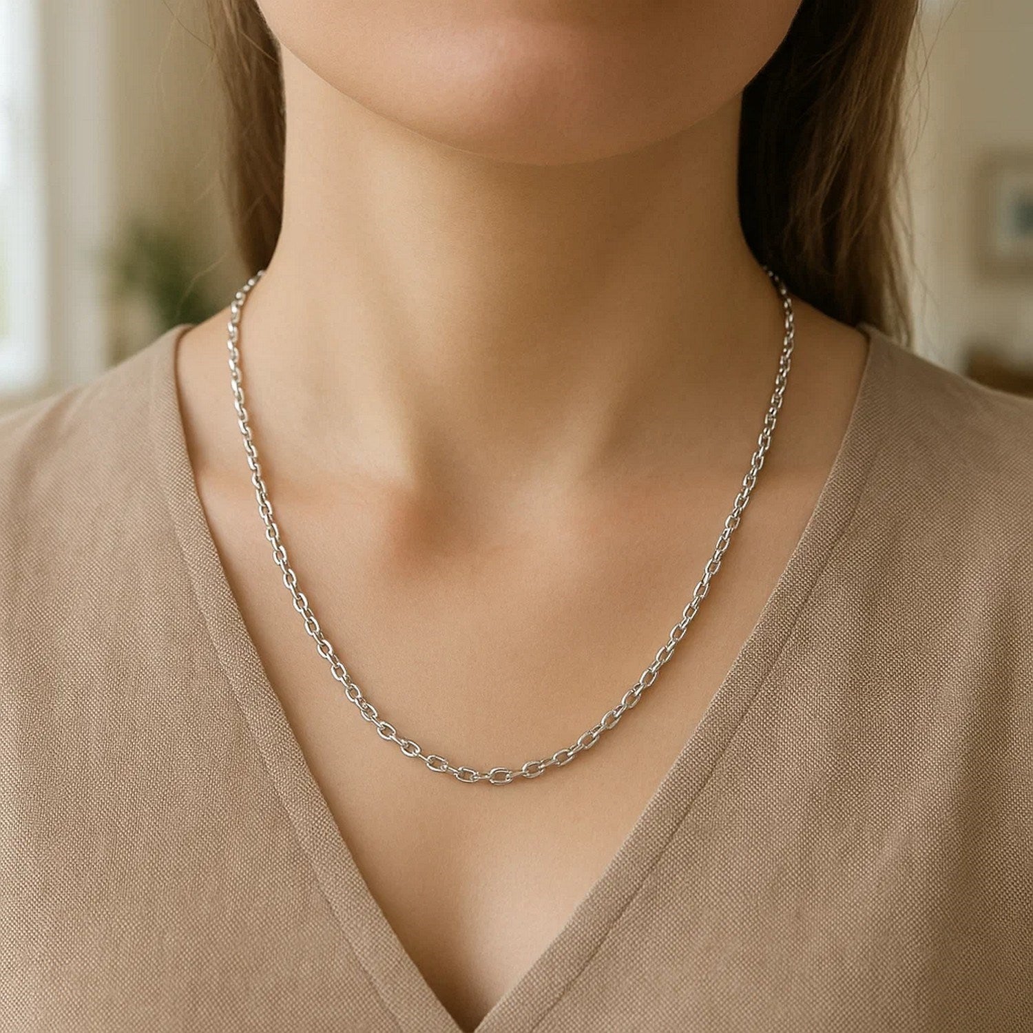 14k White Gold Diamond Cut Cable Link Chain (2.90 mm)