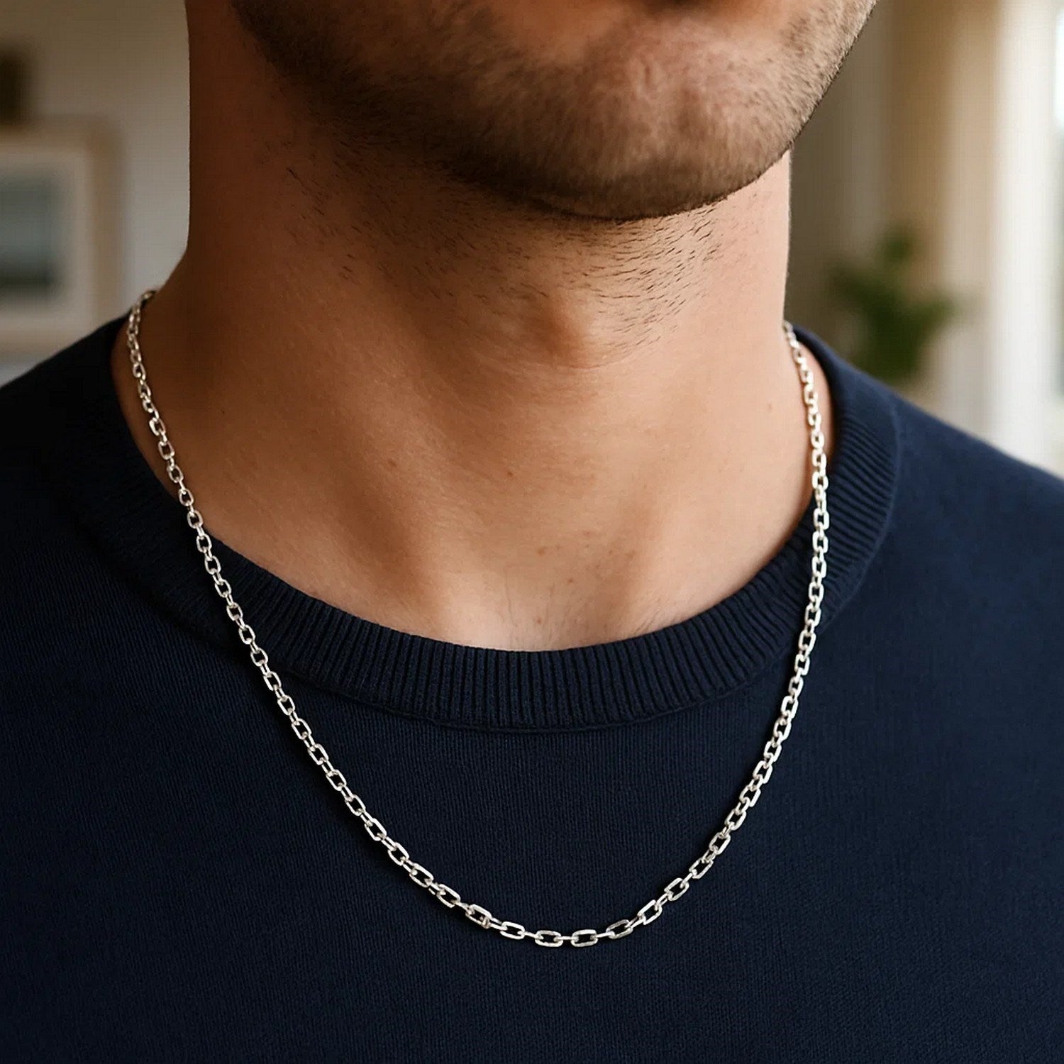 14k White Gold Diamond Cut Cable Link Chain (2.90 mm)