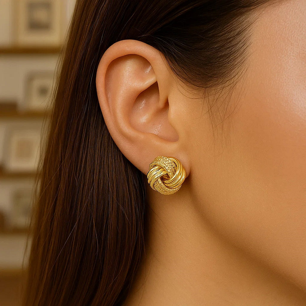 Interweaved Love Knot Stud Earrings in 14k Yellow Gold(12.7mm)