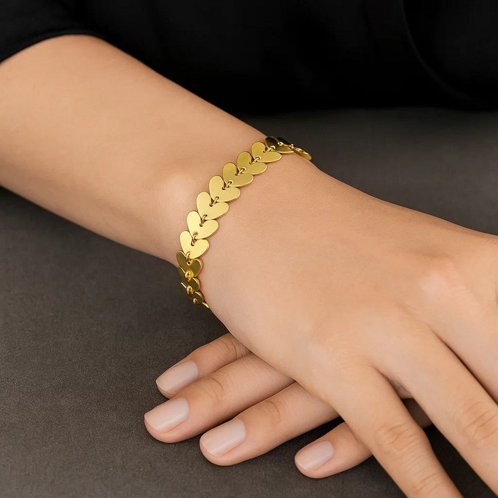 Heart Link Bracelet in 14K Yellow Gold - Side View | BIJOLINA