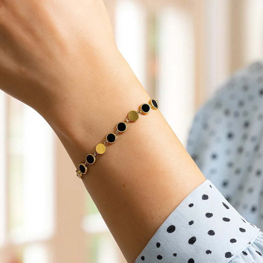Black Onyx Gem Alternating Bracelet in 14K Yellow Gold (5.00 mm) - Angle View | BIJOLINA