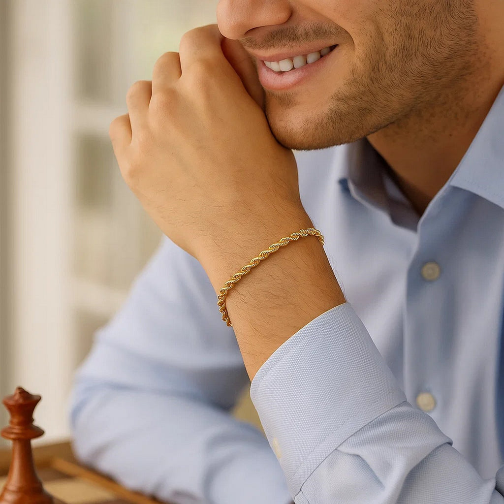 14k Yellow Gold Solid Rope Bracelet (3.00 mm) - Side View | BIJOLINA