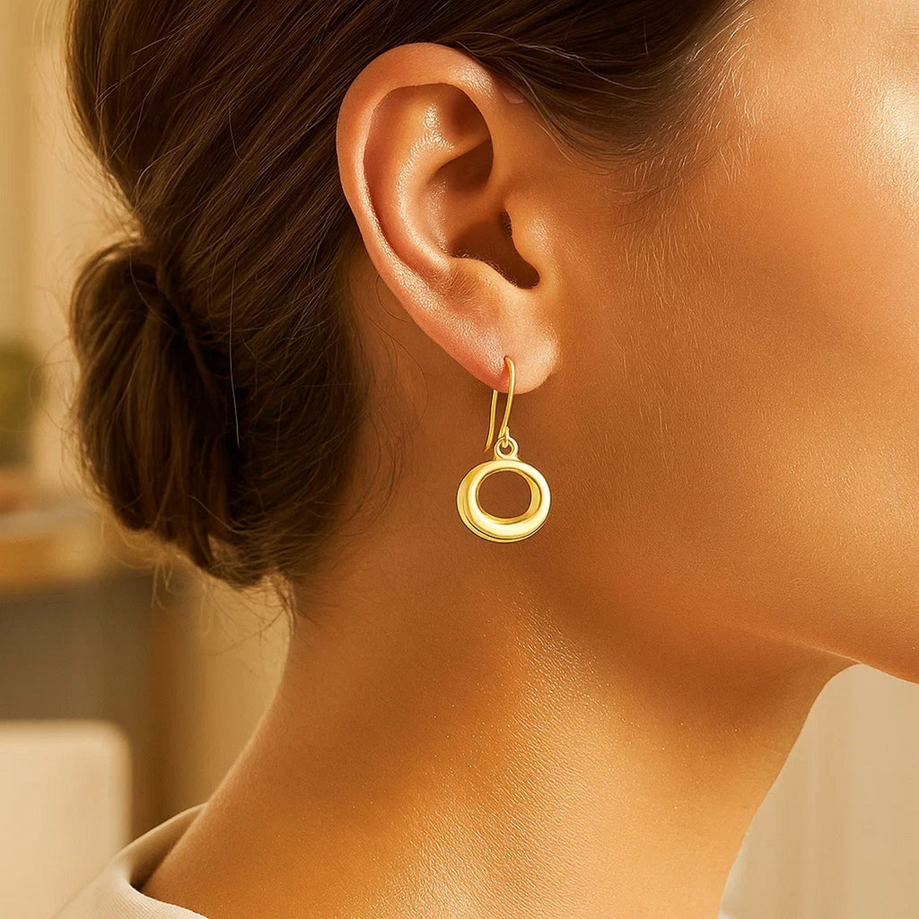 14k Yellow Gold Open Circle Dangle Earrings - Side View | BIJOLINA