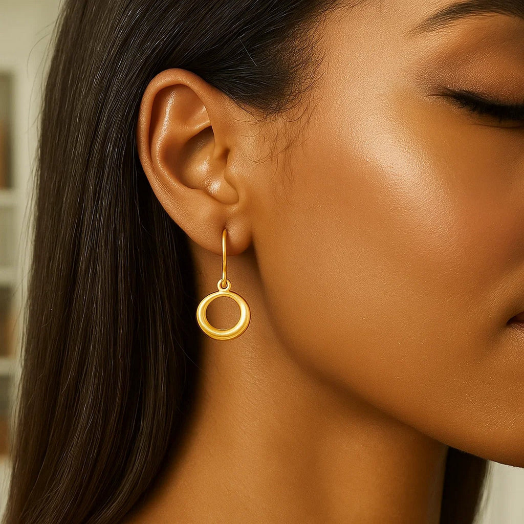 14k Yellow Gold Open Circle Dangle Earrings - Detail | BIJOLINA