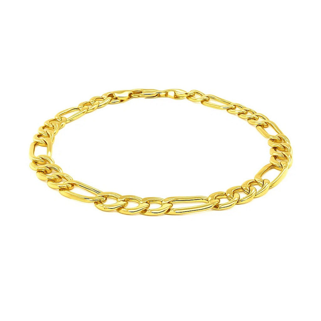 14k Yellow Gold Lite Figaro Bracelet (6.60 mm) - Side View | BIJOLINA