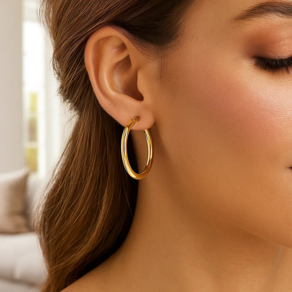 14k Yellow Gold Polished Hoop Earrings (4x40mm) - Detail | BIJOLINA