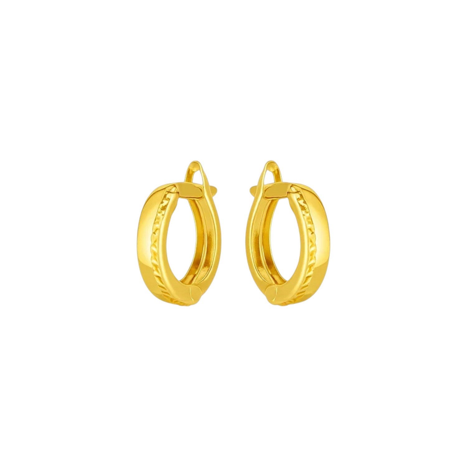 14k Yellow Gold Textured Huggie Hoops(3x10mm)
