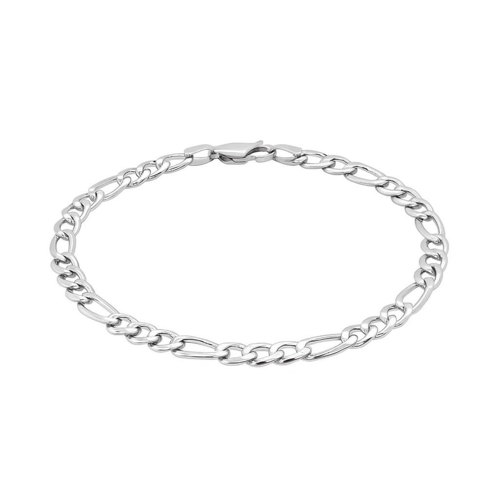 14k White Gold Solid Figaro Bracelet (6.00 mm)