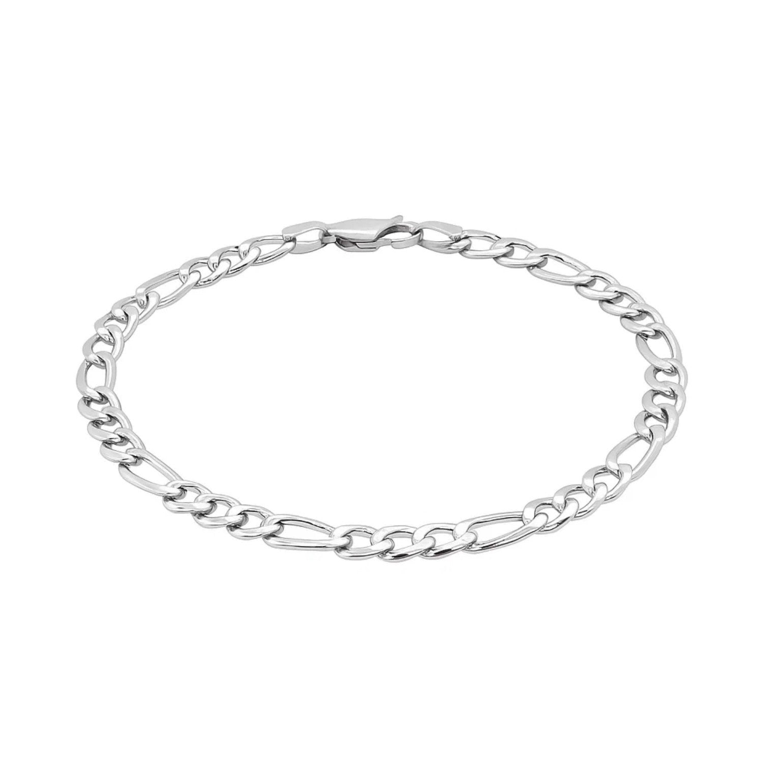 14k White Gold Solid Figaro Bracelet (6.00 mm)
