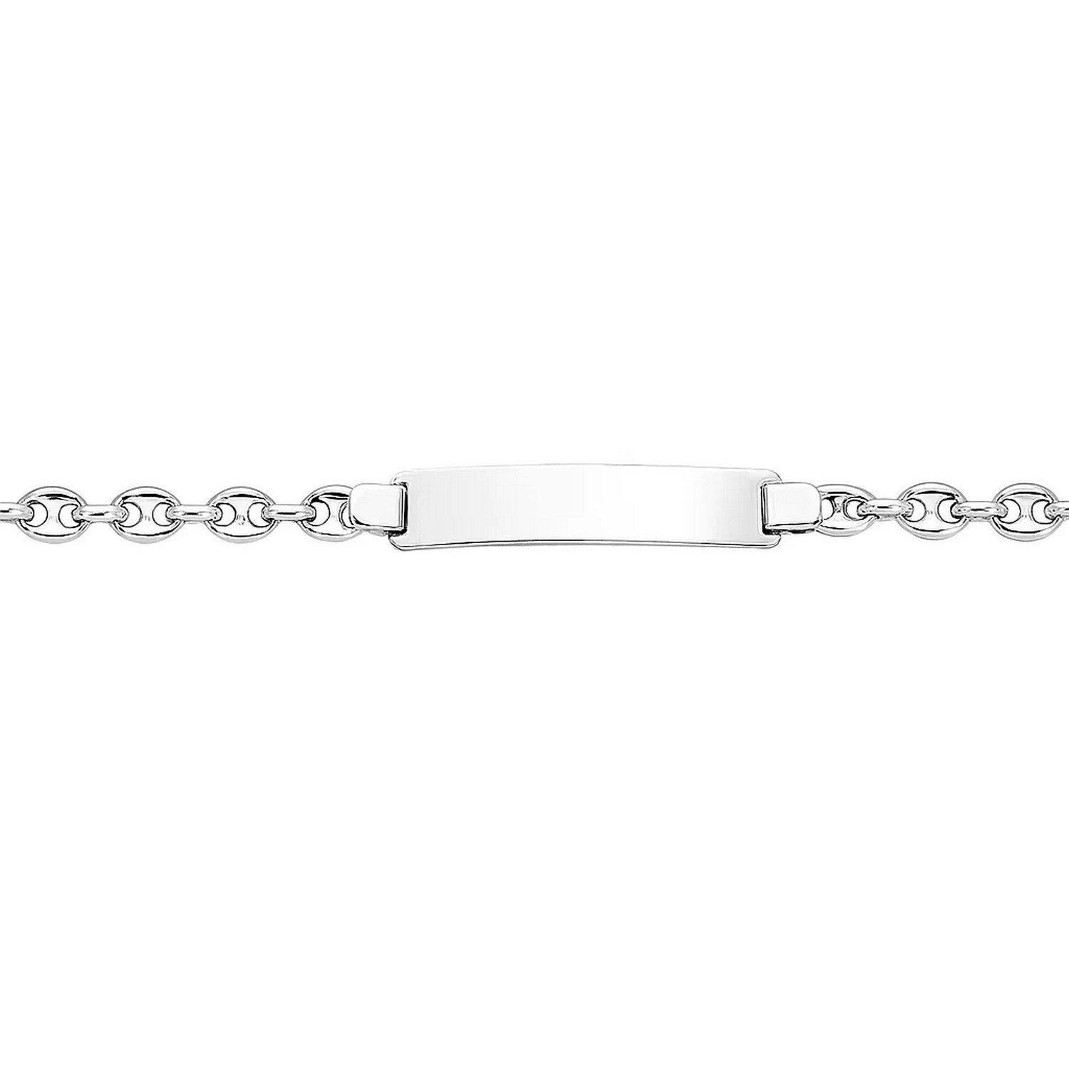 14k White Gold Figaro Chain Fancy Childrens ID Bracelet (3.30 mm)