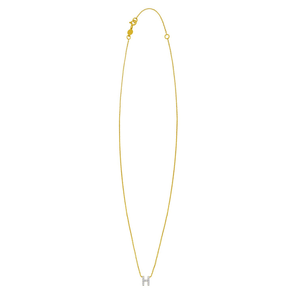 14K Yellow Gold Mini Diamond H Initial Pendant Necklace