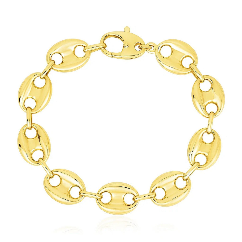 14k Yellow Gold High Polish Lite Puffed Mariner Link Bracelet  (12.00 mm)